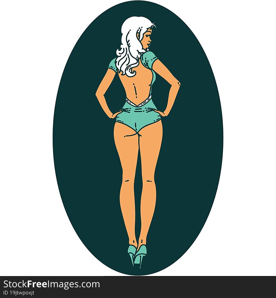 tattoo style icon of a pinup swimsuit girl