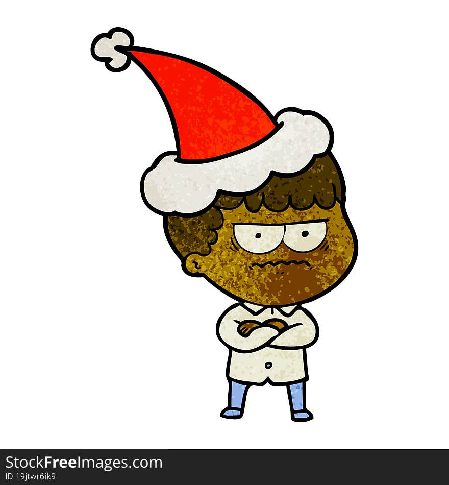 Textured Cartoon Of An Annoyed Man Wearing Santa Hat