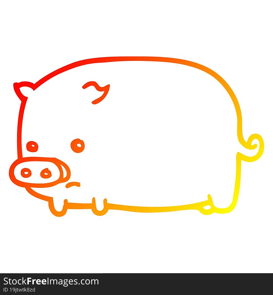 warm gradient line drawing cute cartoon pig