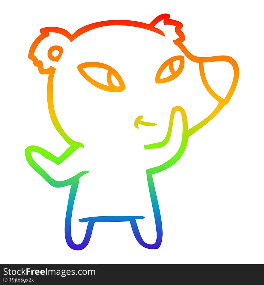 rainbow gradient line drawing of a cute cartoon bear