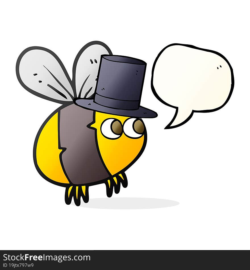 speech bubble cartoon bee in top hat