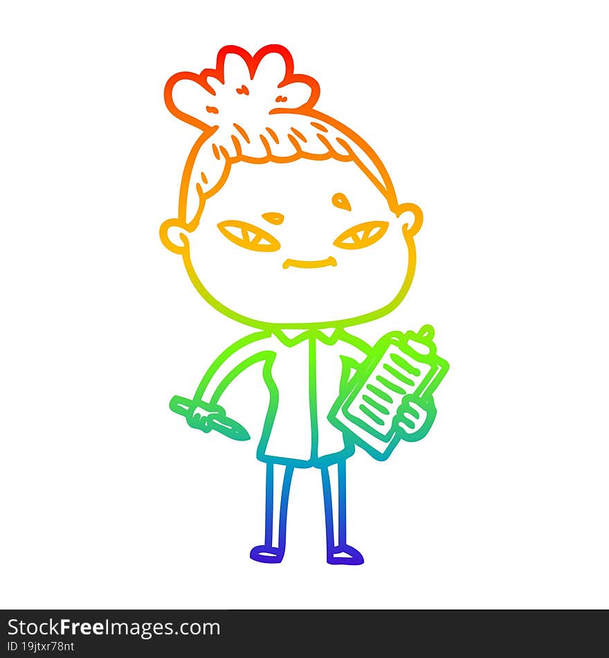 rainbow gradient line drawing of a cartoon woman