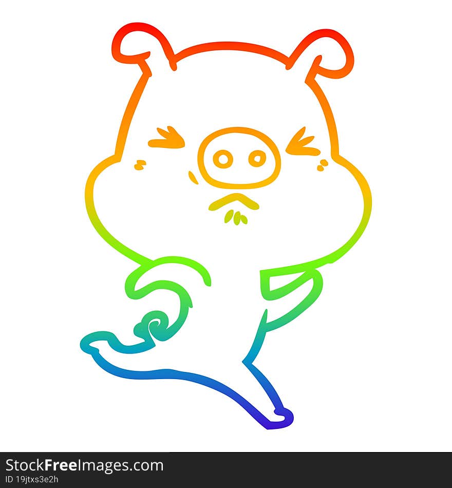 rainbow gradient line drawing cartoon annoyed pig running