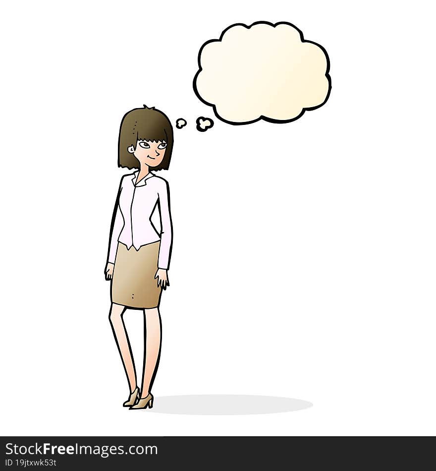 Cartoon Pretty Businesswoman With Thought Bubble