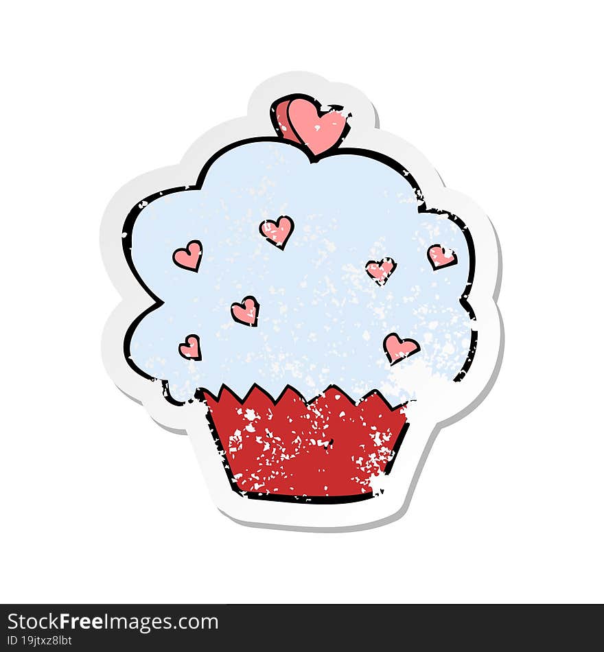 Retro Distressed Sticker Of A Cartoon Cupcake