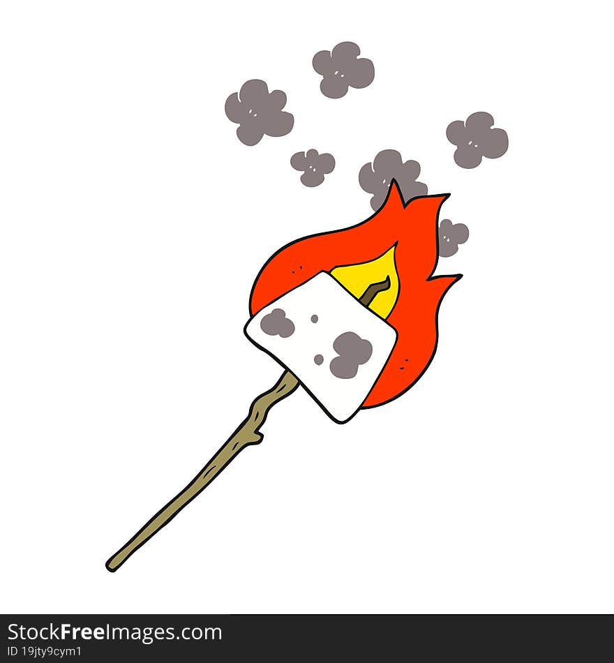 flat color illustration of a cartoon marshmallow on stick