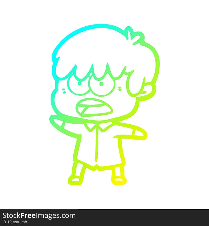 cold gradient line drawing worried cartoon boy