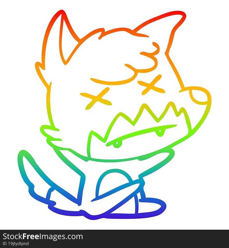 Rainbow Gradient Line Drawing Cartoon Cross Eyed Fox