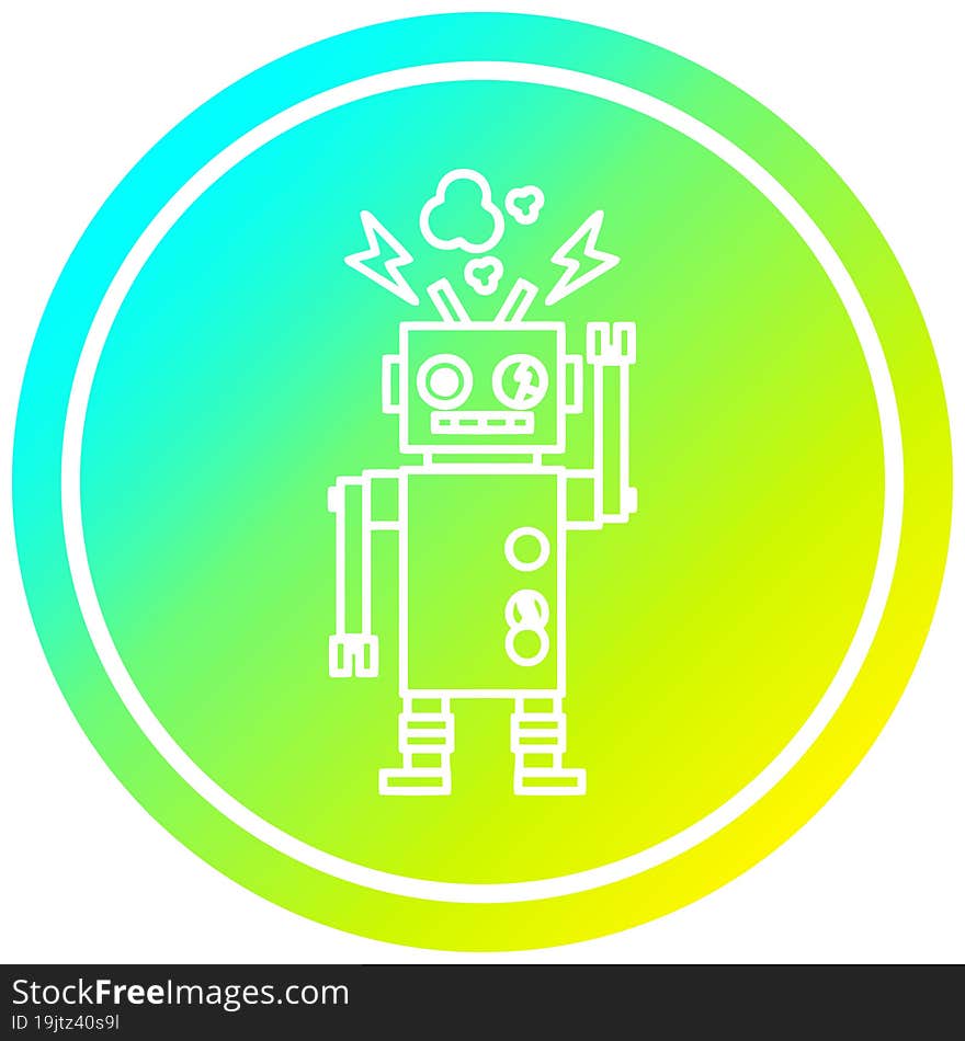 malfunctioning robot circular icon with cool gradient finish. malfunctioning robot circular icon with cool gradient finish