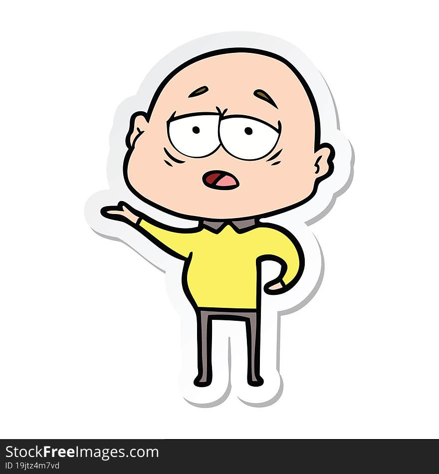 sticker of a cartoon tired bald man