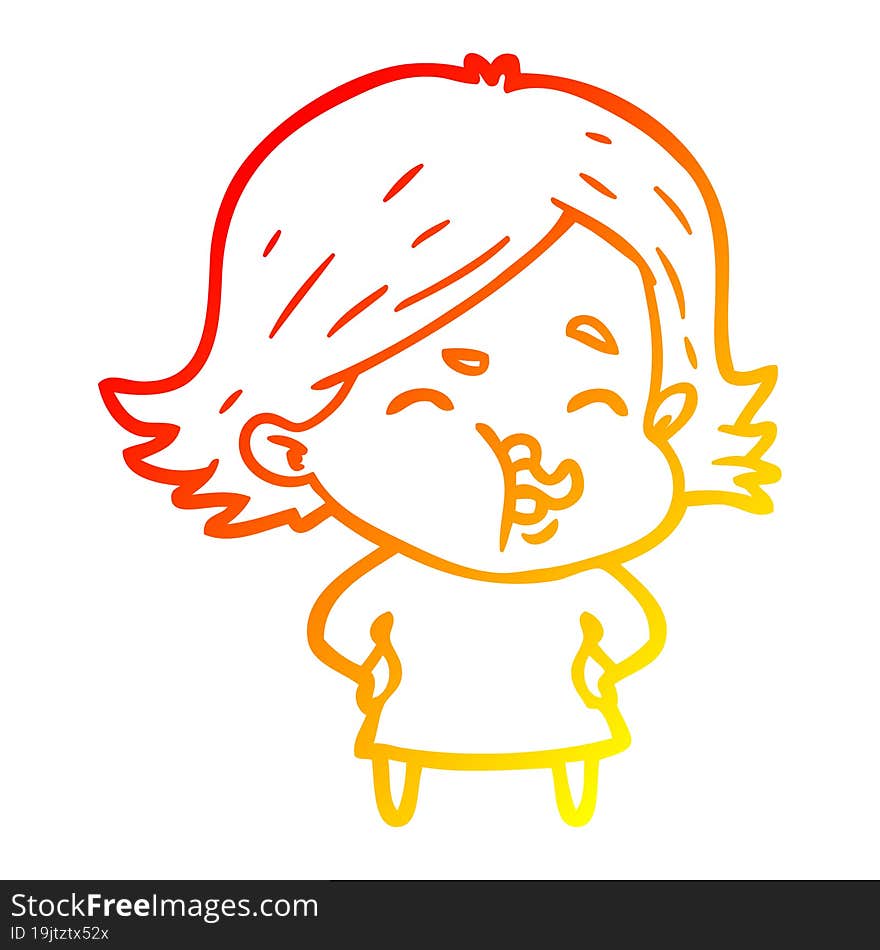 warm gradient line drawing cartoon girl pulling face