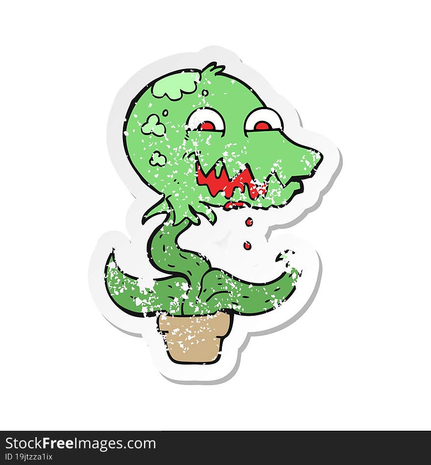 Retro Distressed Sticker Of A Cartoon Monster Plant