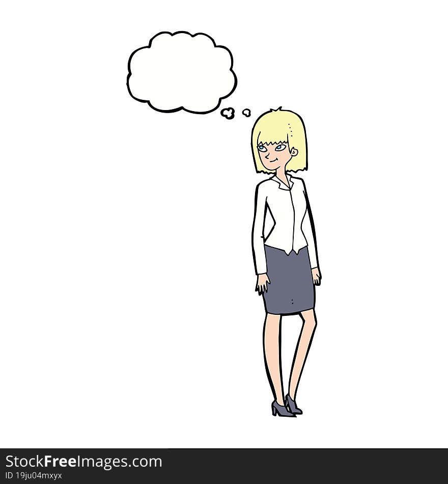 cartoon pretty businesswoman with thought bubble