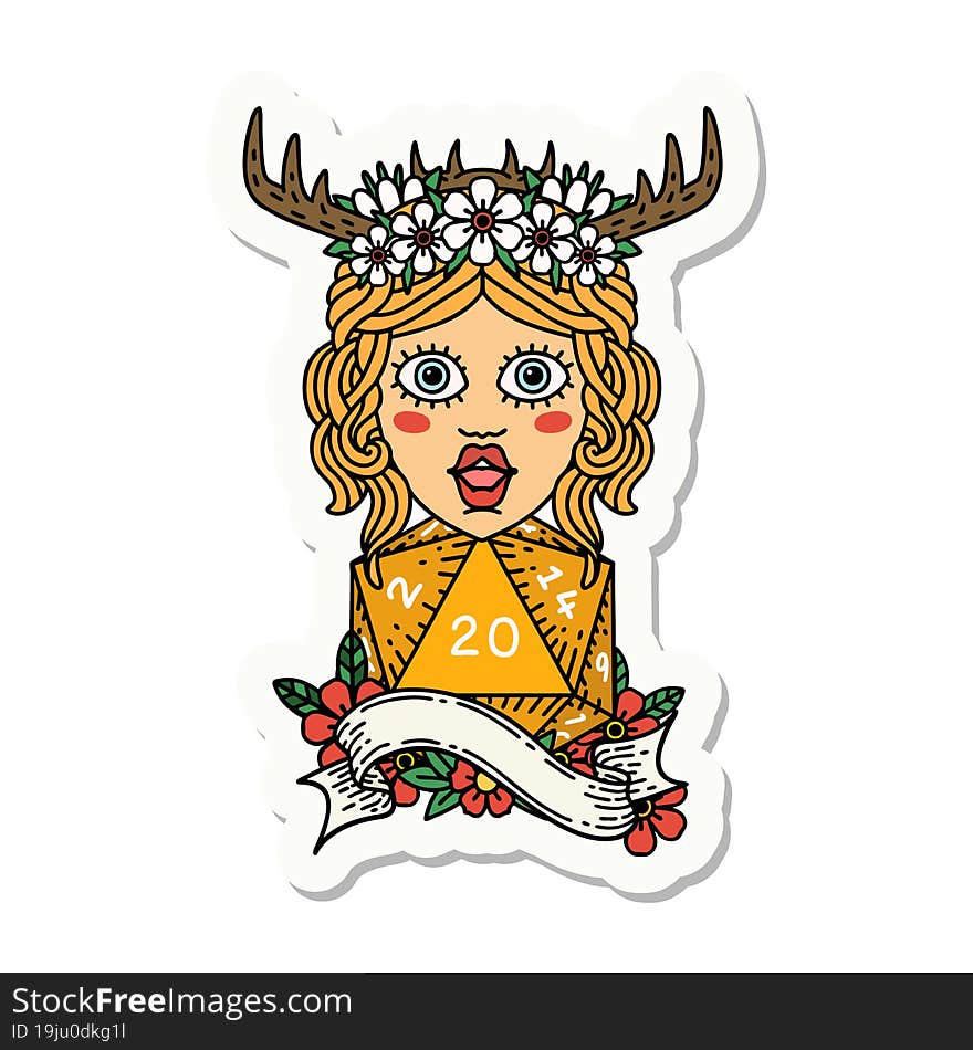 human druid with natural twenty dice roll sticker