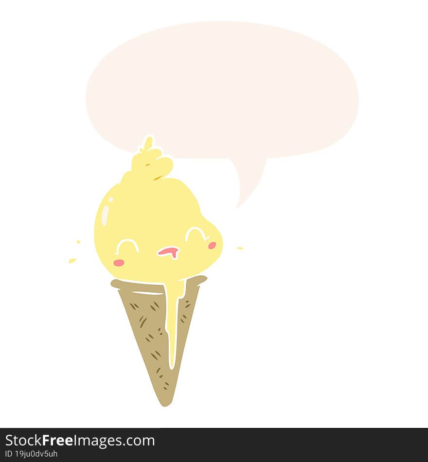 cute cartoon ice cream and speech bubble in retro style