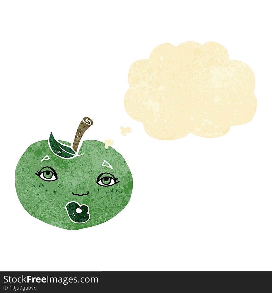 cartoon apple with face with thought bubble