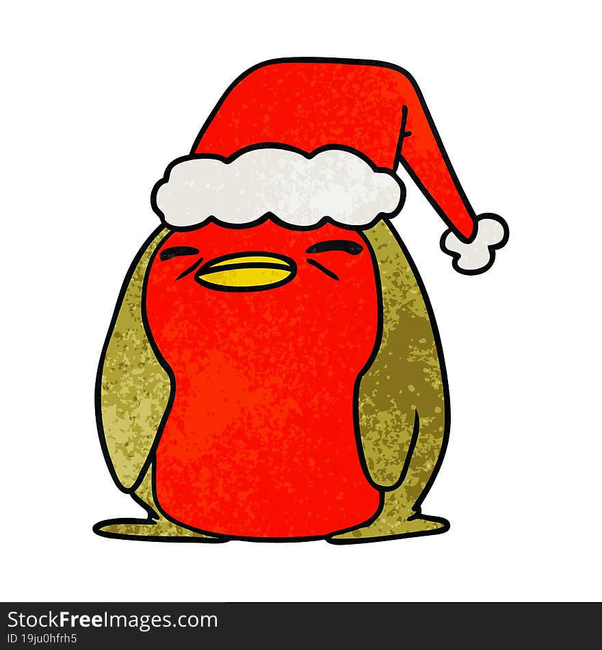 christmas textured cartoon of a kawaii robin