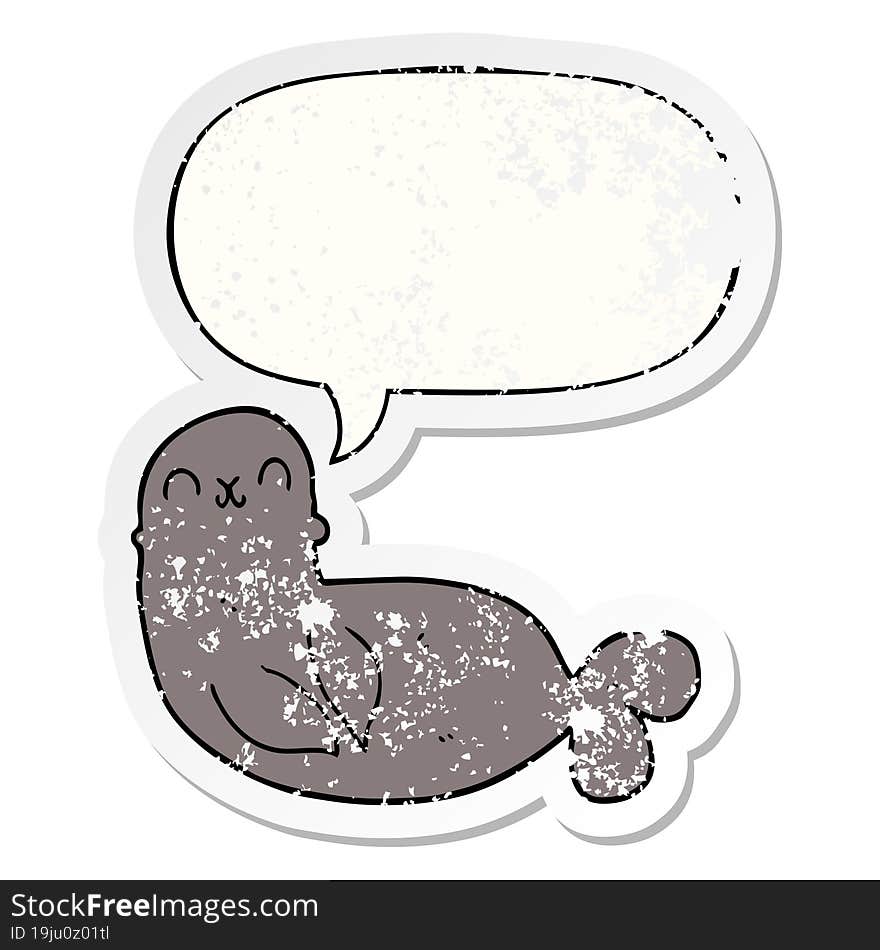 cartoon seal and speech bubble distressed sticker