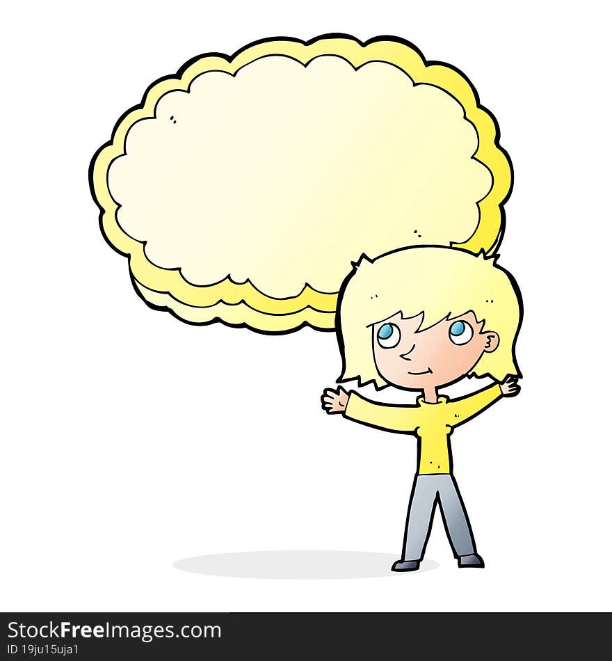 Cartoon Woman With Text Cloud Space