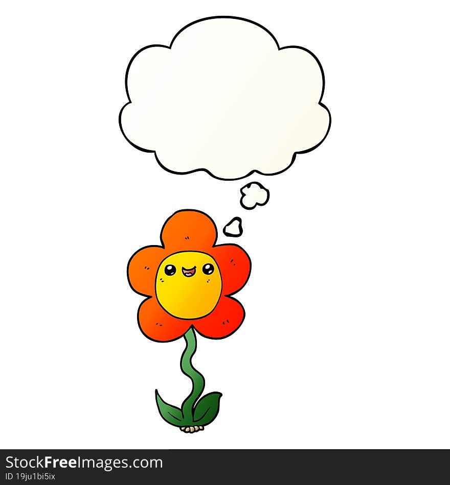 Cartoon Flower And Thought Bubble In Smooth Gradient Style