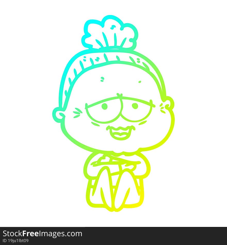 Cold Gradient Line Drawing Cartoon Happy Old Lady