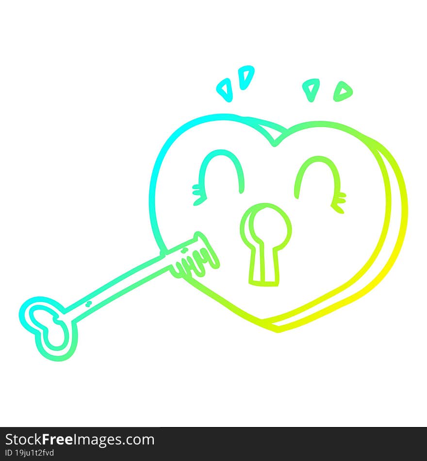 cold gradient line drawing cartoon heart with key