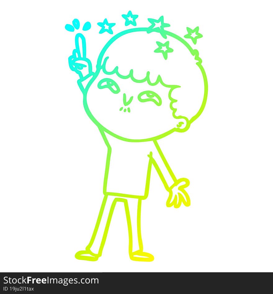 Cold Gradient Line Drawing Cartoon Amazed Boy