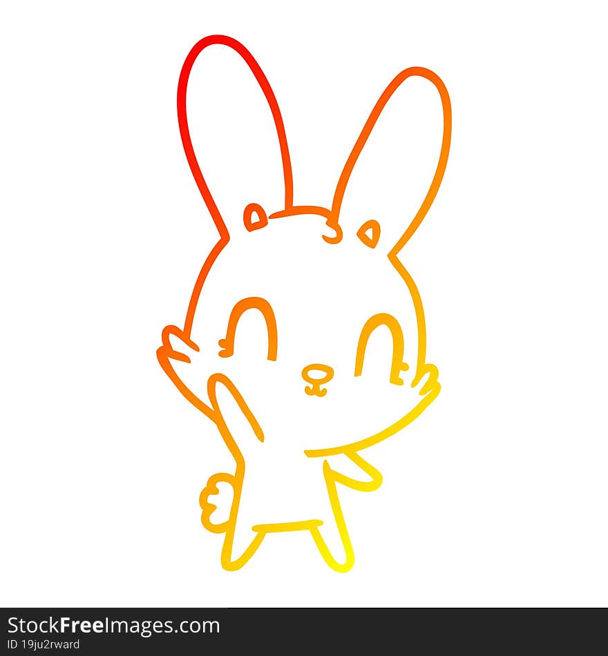 warm gradient line drawing of a cute cartoon rabbit