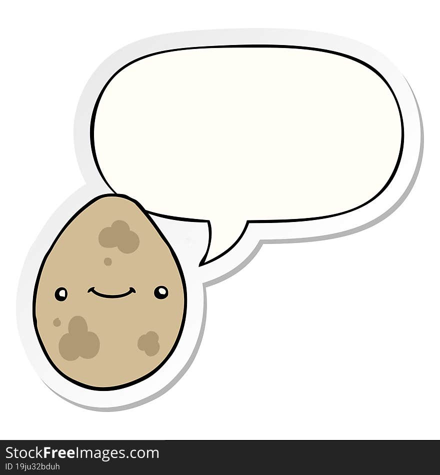 cartoon egg with speech bubble sticker. cartoon egg with speech bubble sticker