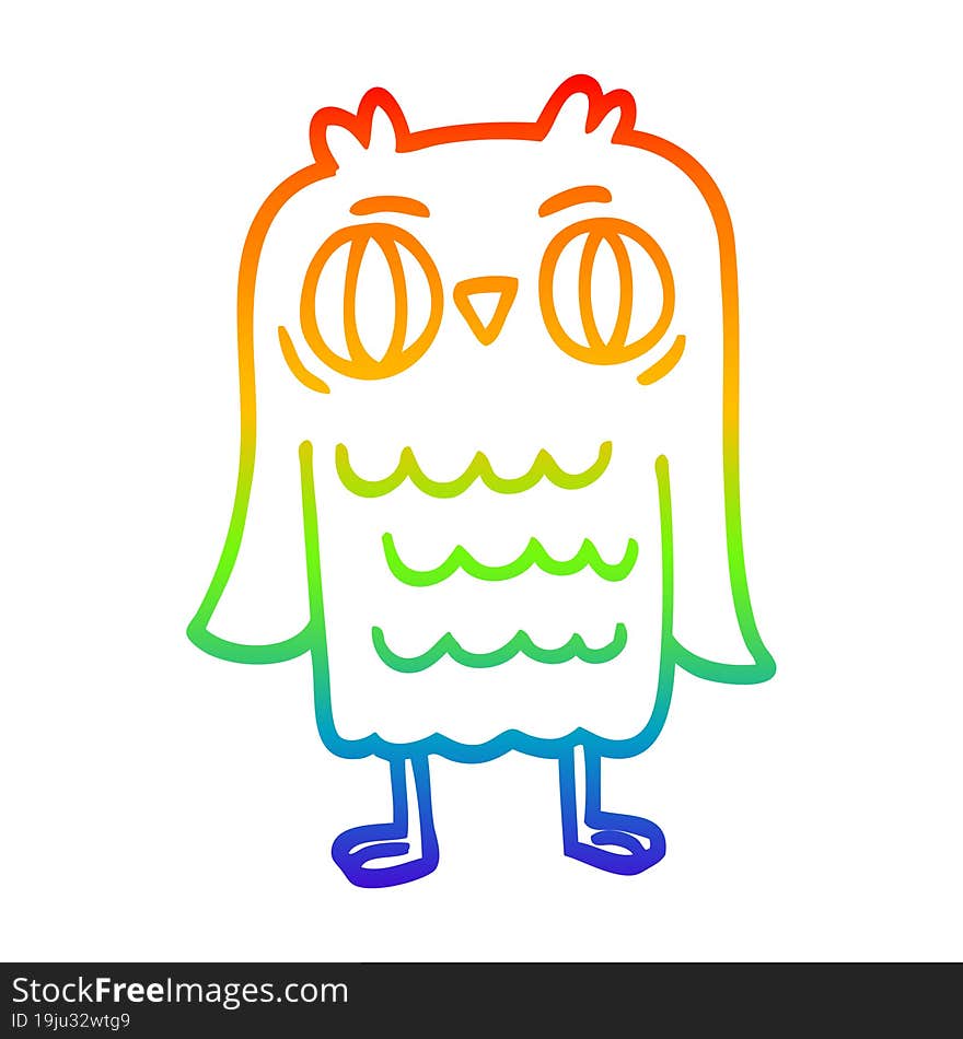 rainbow gradient line drawing of a cartoon owl