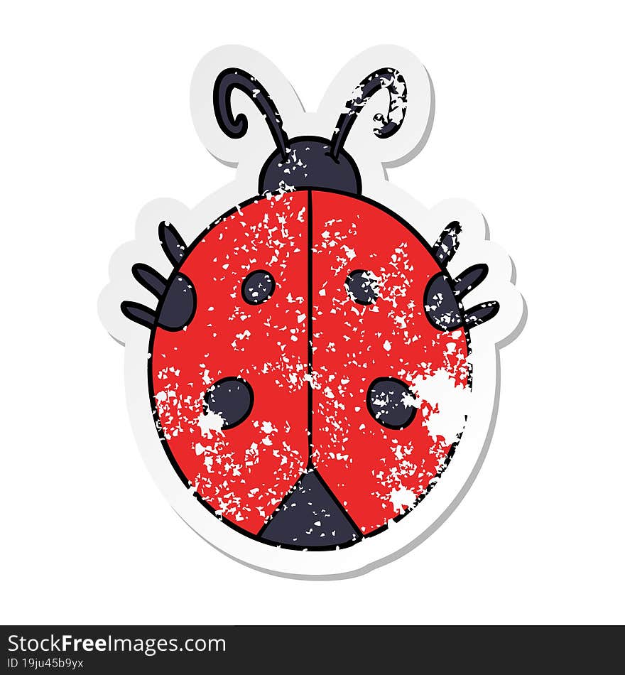 distressed sticker of a cartoon ladybug