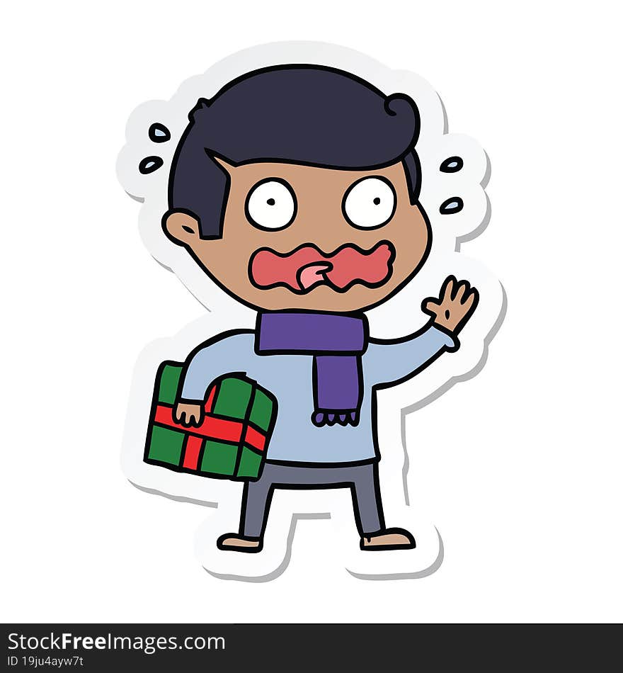 sticker of a cartoon man totally stressed out