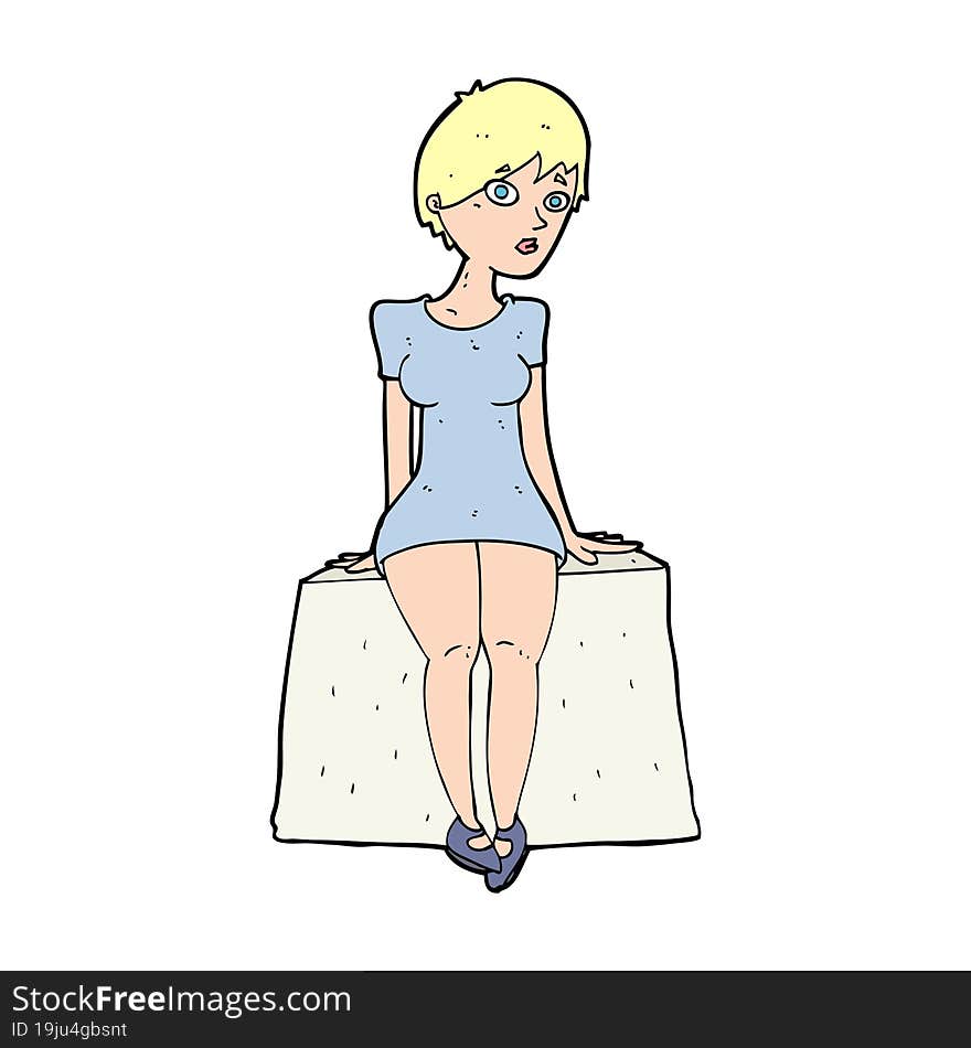 Cartoon Curious Woman Sitting