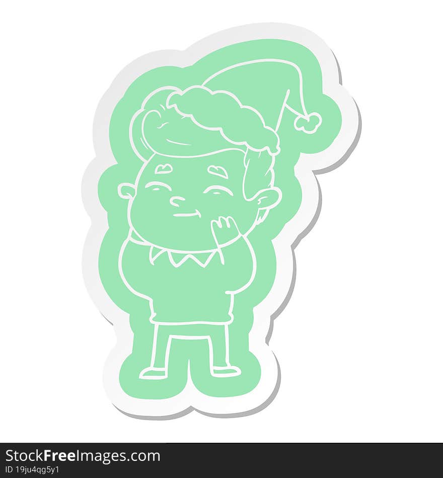 happy cartoon  sticker of a man wearing santa hat