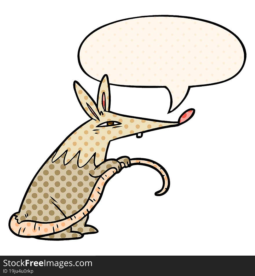 cartoon sneaky rat and speech bubble in comic book style