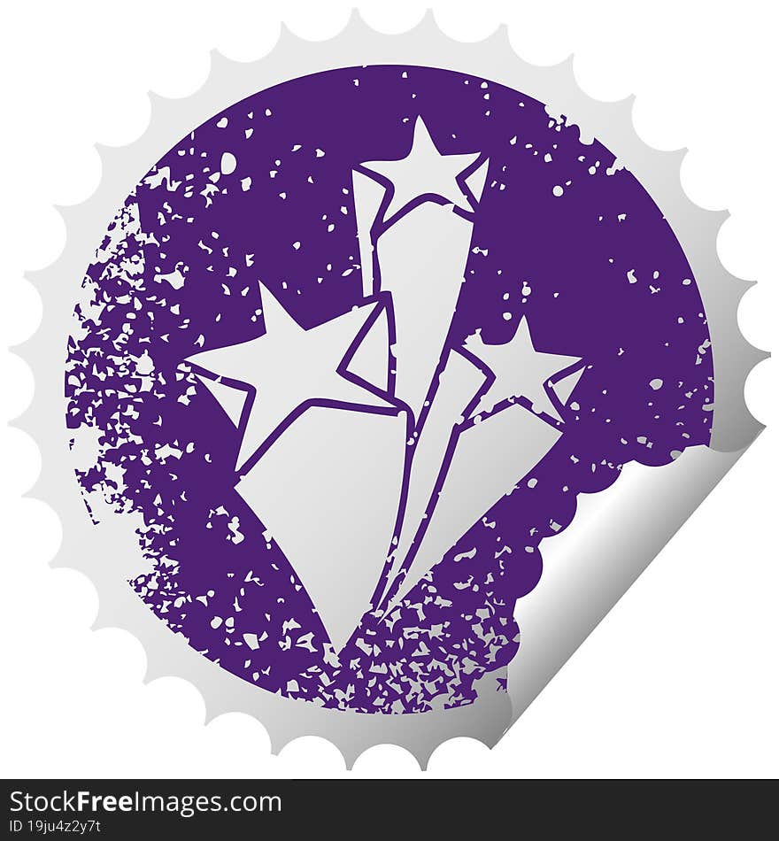 quirky distressed circular peeling sticker symbol stars