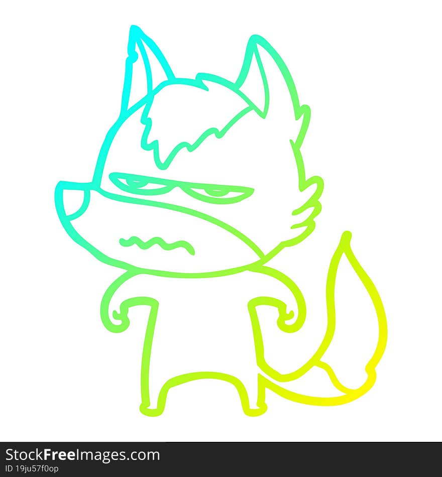 cold gradient line drawing cartoon annoyed wolf