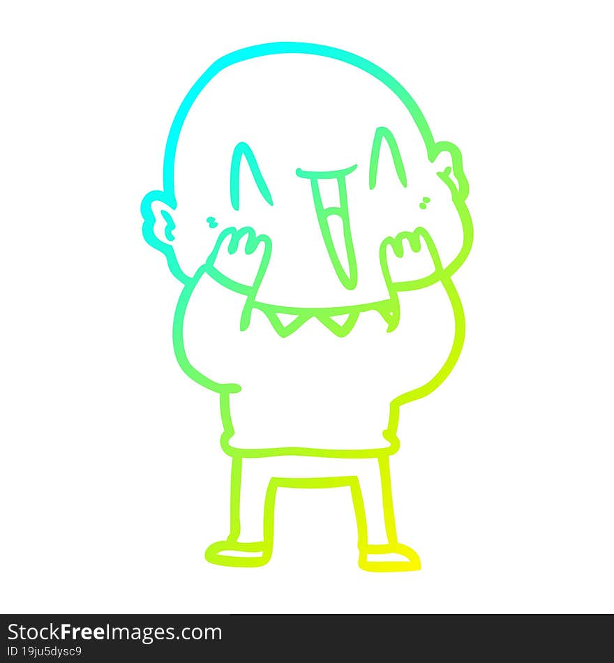 cold gradient line drawing happy cartoon bald man