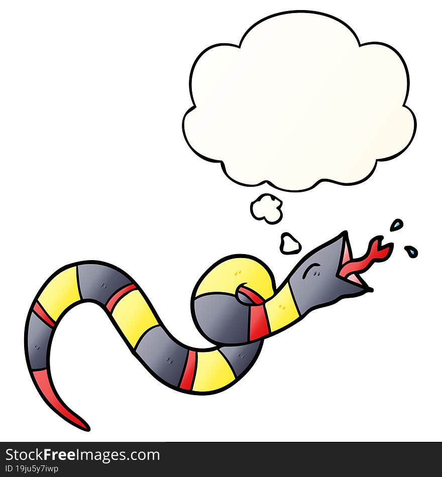 cartoon hissing snake and thought bubble in smooth gradient style