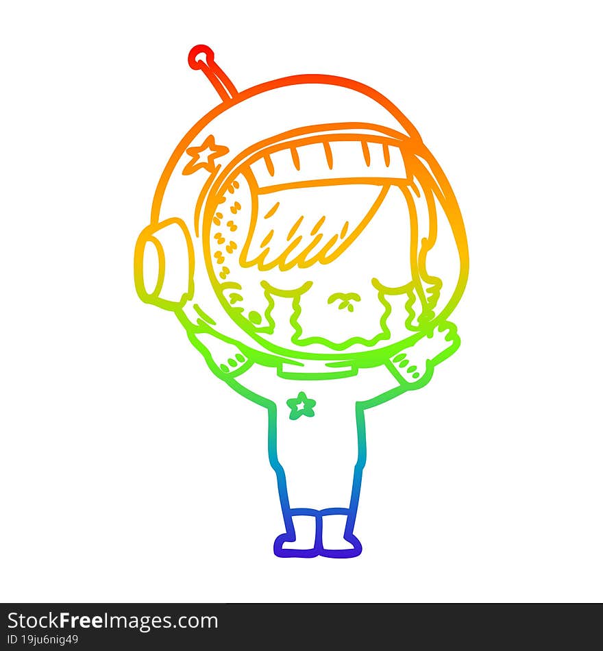 rainbow gradient line drawing cartoon crying astronaut girl