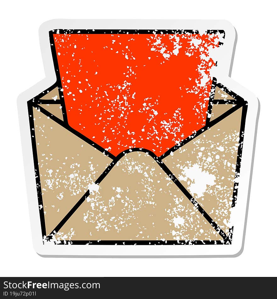 distressed sticker of a quirky hand drawn cartoon letter and envelope