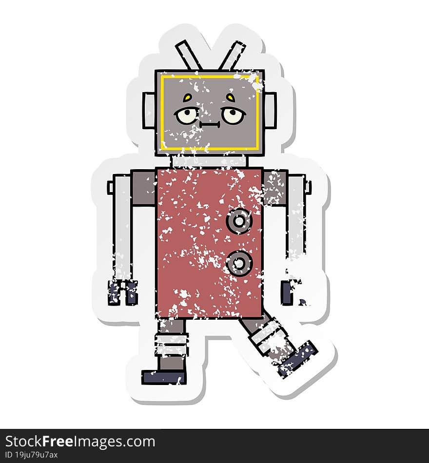 distressed sticker of a cute cartoon robot