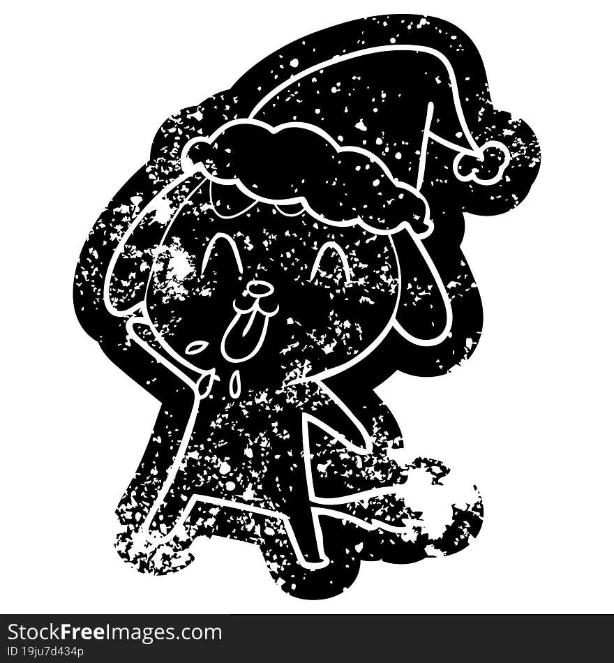 Cute Cartoon Distressed Icon Of A Dog Wearing Santa Hat