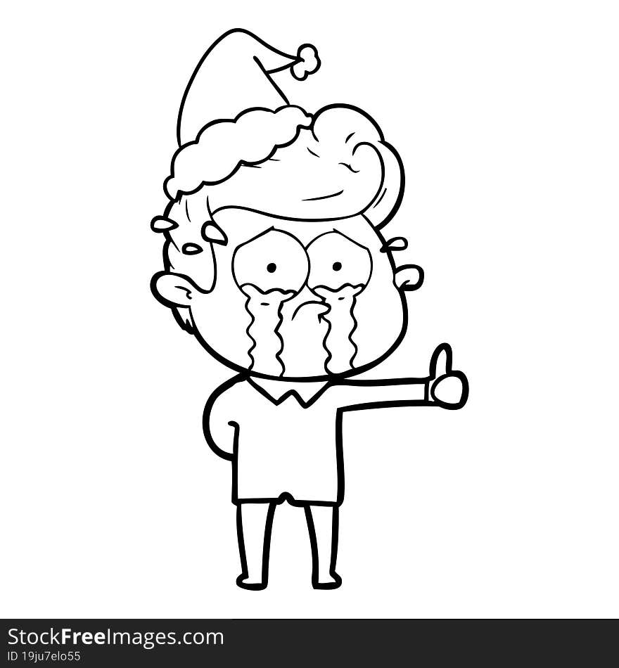 Line Drawing Of A Crying Man Wearing Santa Hat