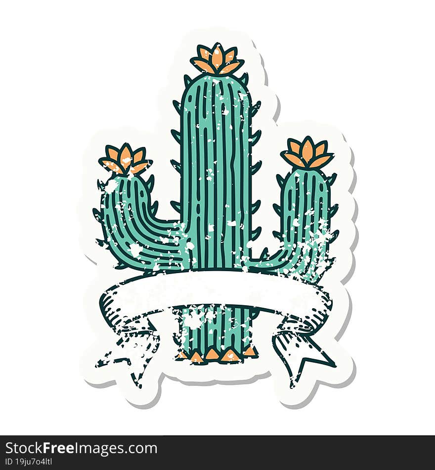 grunge sticker with banner of a cactus