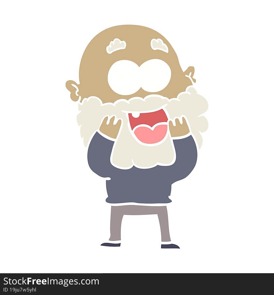 Flat Color Style Cartoon Crazy Happy Man With Beard Gasping