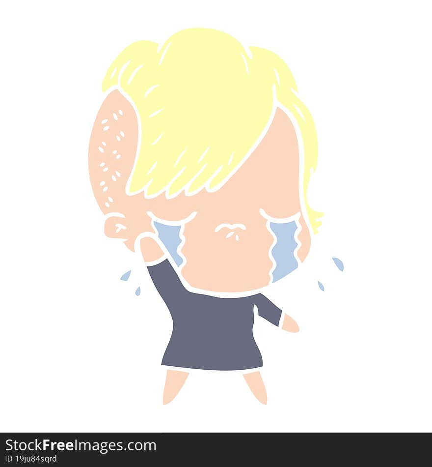 flat color style cartoon crying girl waving