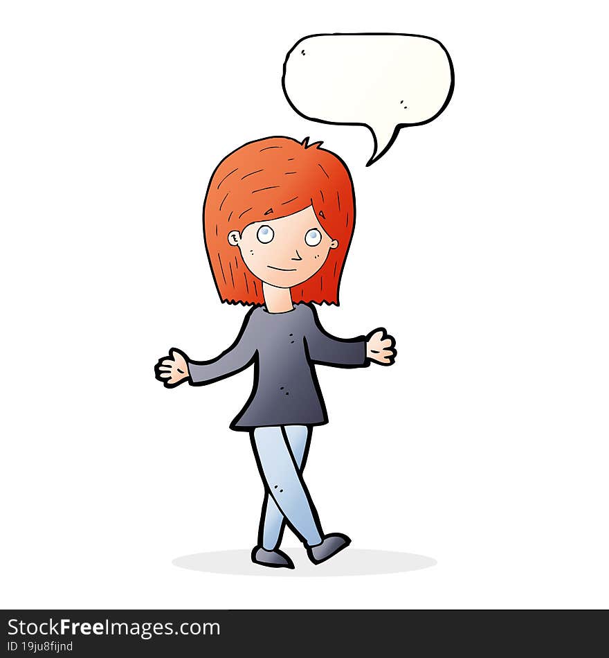 cartoon woman with no worries with speech bubble