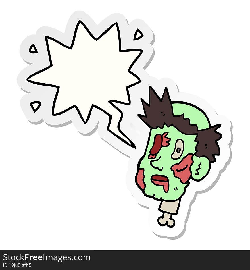 cartoon zombie head with speech bubble sticker