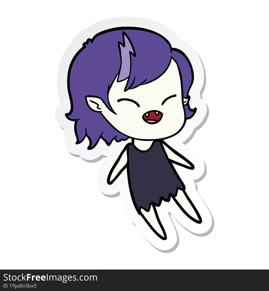 sticker of a cartoon laughing vampire girl floating